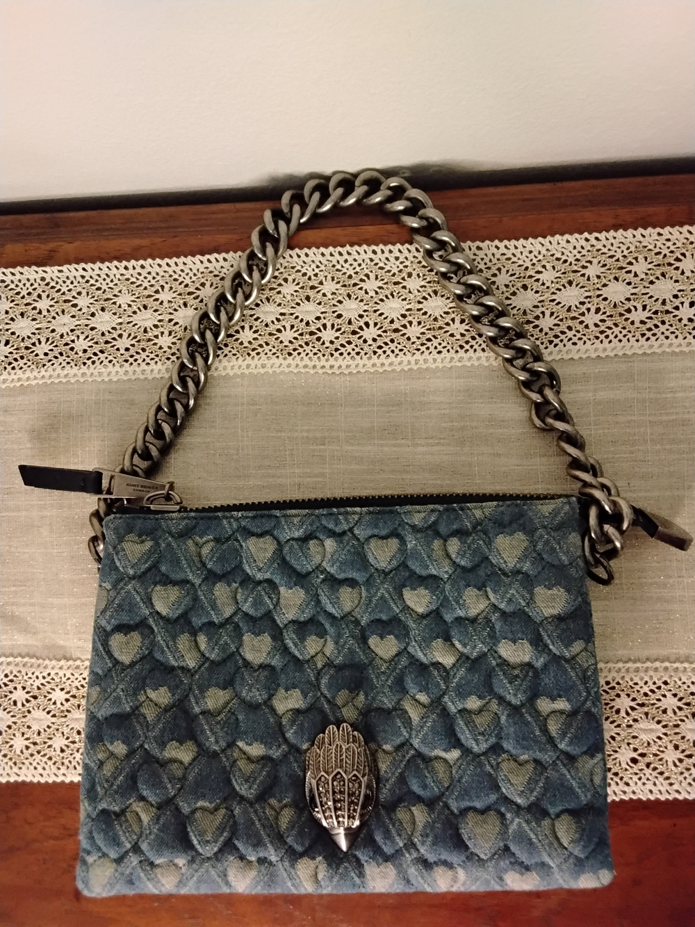 💙Kurt Geiger Blue Heart-Quilted Denim Crossbody Bag💙